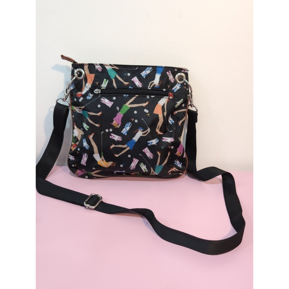 Sydney Love Golf Club‎ Print Crossbody Bag Black Multi Pockets/Zippers Organizer